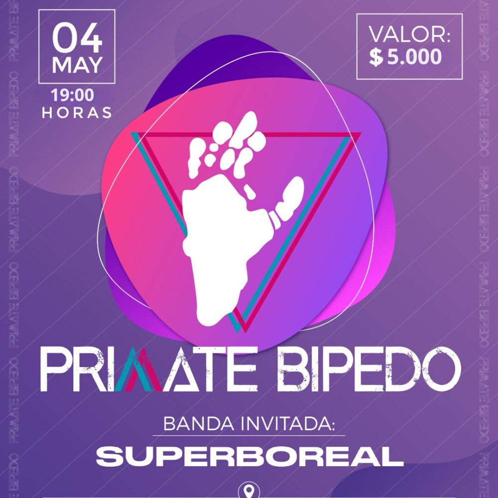 Flyer PRIMATE BÍPEDO + SUPERBOREAL EN RED PONCHO